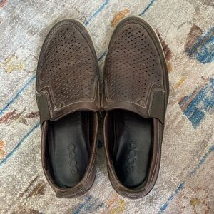 Ecco Mens Cathum Slip On Brown Leather Perforated‎ Casual Loafers 44 US 10.5/11